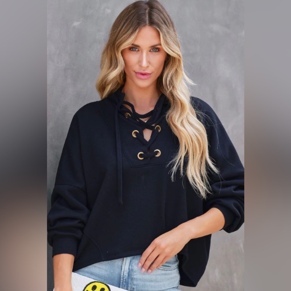 NWT Black lace up Sweatshirt